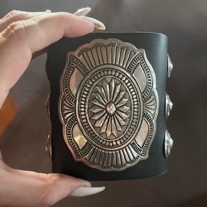 Native American Navajo Handmade sterling silver leather bow guard